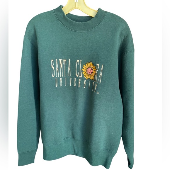 Vintage Tops - Vintage Santa Clara University Embroidered Green Crew Neck Sweatshirt w/ Flower